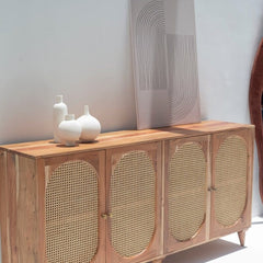 Buffet en bois d'acacia avec portes en rotin Naevia